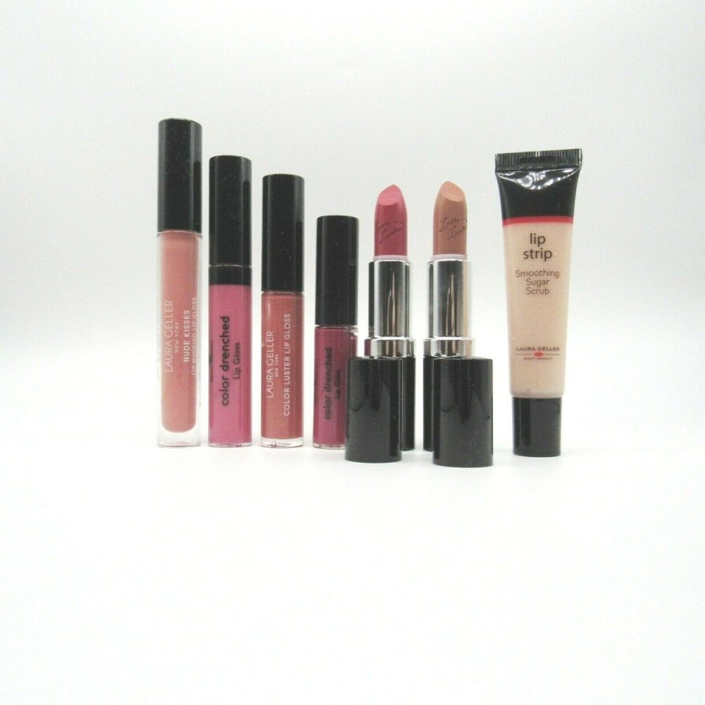 Laura Geller 7 Piece Lip Set  ~ 4 Glosses 2 Lipsticks & Lip Strip NEW - Picture 3 of 3